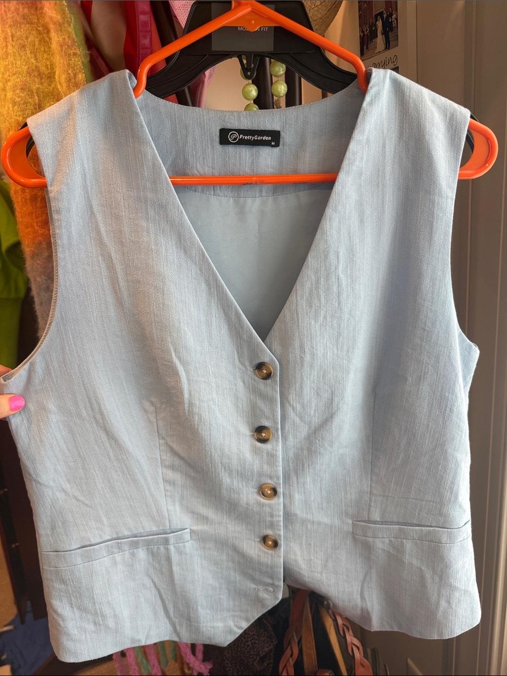 PrettyGarden Light Blue Button-Front Women's Vest and shorts set